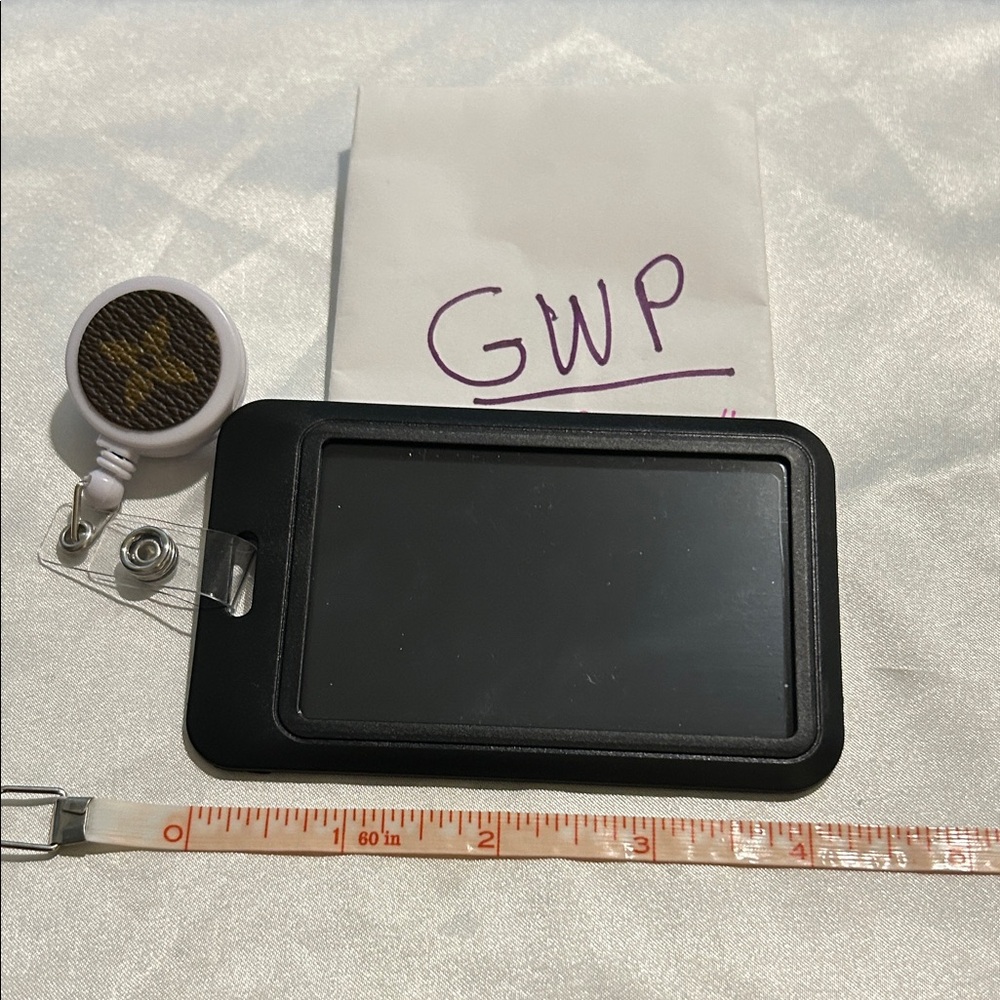 Black ID Badge Holder with Retractable Clip: LV design